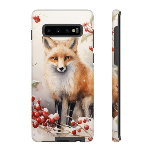 Christmas Fox in a Wreath of Red Berries - Impact Resistant Phone Case Samsung Galaxy S10 Plus Matte